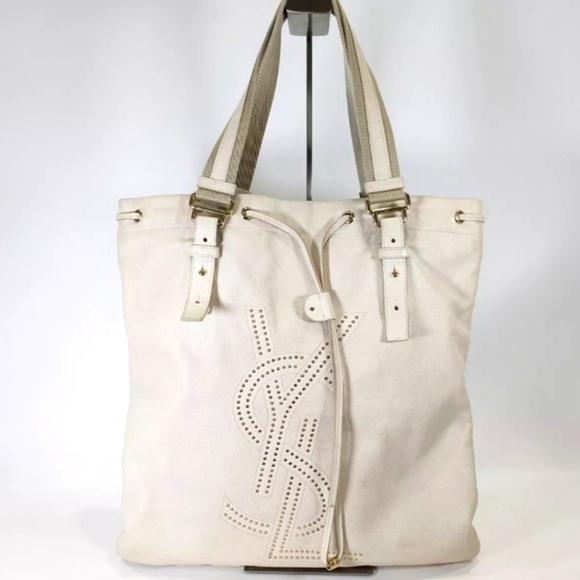 Yves Saint Laurent Handbags - YSL 🔥 Rare 🔥 Leather Kahala Studded Cream Tote Bag, Large!